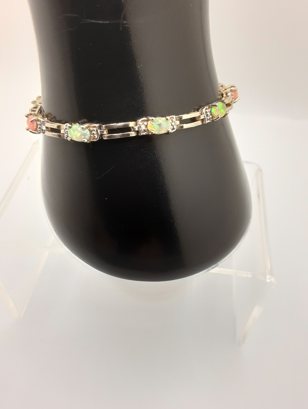 Vintage Fire Opal Sterling Silver Tennis Bracelet - Picture 16 of 16
